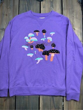 Modest Mouse Lavender Mushroom Embroidered Crewneck Sweatshirt